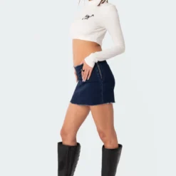 V Cut Low Rise Denim Mini Skirt -Default Template 2 10.1105801