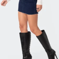 V Cut Low Rise Denim Mini Skirt -Default Template 2 10.1105901