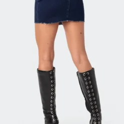 V Cut Low Rise Denim Mini Skirt -Default Template 2 10.1106061