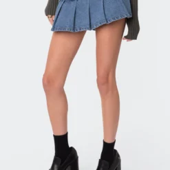 Denim Pleated Low Rise Micro Skort -Default Template 2 11 112622
