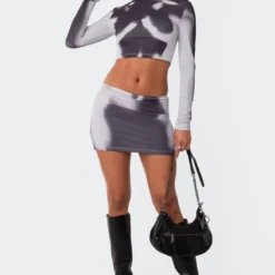 Through U Low Rise Printed Mini Skirt