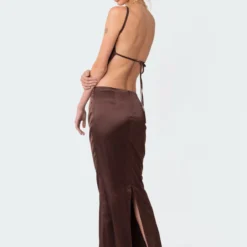 Satin Low Rise Back Slit Maxi Skirt -Default Template 2 11 115551