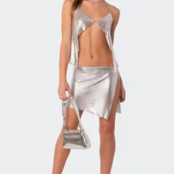 Celia Low Rise Chainmail Slitted Wrap Mini Skirt