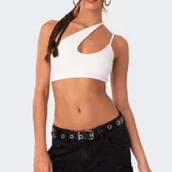 Asymmetrical Ribbed Cut Out Crop Top