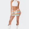 Rainbow Crochet Lace-Up Mini Skirt