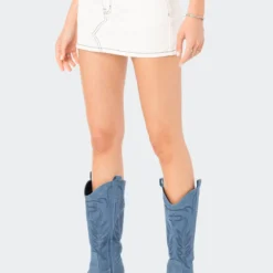 Contrast Stitched Low-Rise Denim Mini Skirt -Default Template 2 5.3.221668