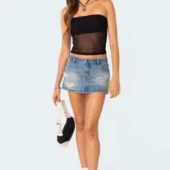 Distressed Denim Mini Skirt