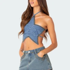 Starlet Studded Denim Crop Top -Default Template 2 6.67543