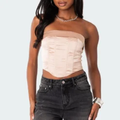 Fold Over Satin Lace Up Corset