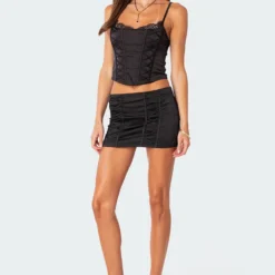Lilith Lace Up Satin Mini Skirt