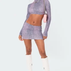 Alligator Print Low-Rise Mini Skirt