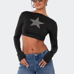 Starlight Open-Back Rhinestone Crop Top