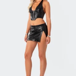 Lana Faux Croc Leather Slitted Skirt -Default Template 2 9.204221