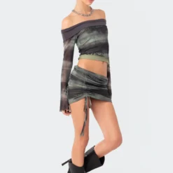 Terah Drawstring Mesh Mini Skirt