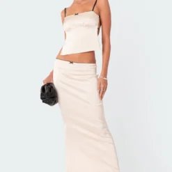 Satin Back Slitted Low Rise Maxi Skirt