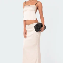 Satin Back Slitted Low Rise Maxi Skirt -Default Template 2 EdiktedLookbook2960
