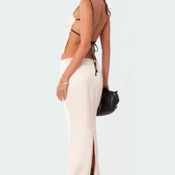 Satin Back Slitted Low Rise Maxi Skirt -Default Template 2 EdiktedLookbook2965