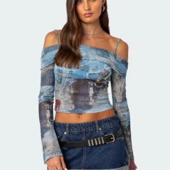 Love Letter Printed Mesh Top