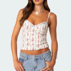 Indira Printed Cupped Lace Up Corset