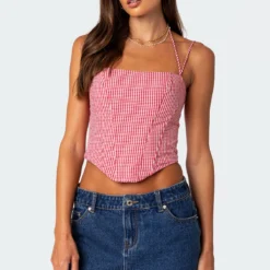 Pippa Gingham Lace Up Corset