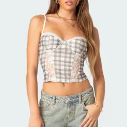 Plaid Printed Cupped Corset