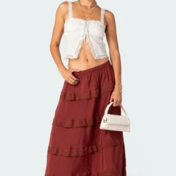 Tiered Lace Trim Maxi Skirt
