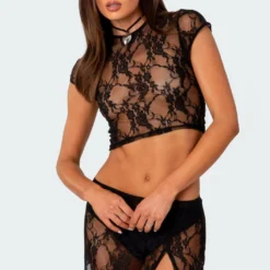 Aura Open Back Sheer Lace Crop Top