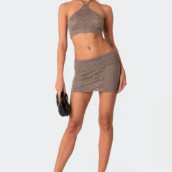 Macie Knitted Fold Over Mini Skirt