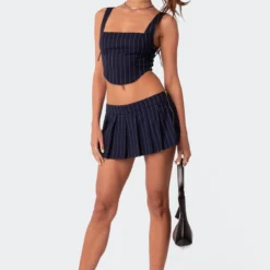 Pinstripe Low Rise Pleated Micro Skort -Default Template 2 Edikted lookbook 03 09 2322956