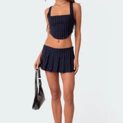 Pinstripe Low Rise Pleated Micro Skort