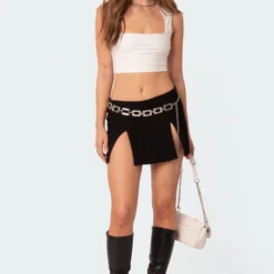 Double Slit Low Rise Mini Skirt