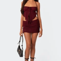 Ariyah Open Tie Back Ruffle Mesh Top