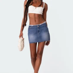 Azaria Frayed Denim Mini Skirt