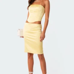 Gracelynn Slitted Satin Skirt