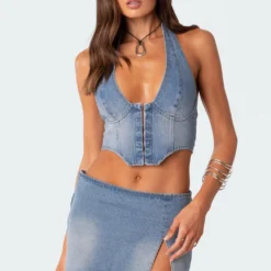Katrina Lace Up Denim Corset