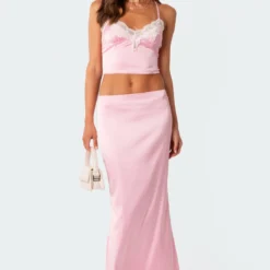 Brandi Back Slitted Satin Maxi Skirt