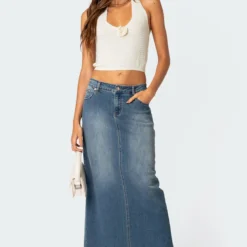 Elowyn Slitted Denim Maxi Skirt