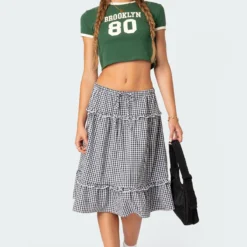 Plaid Tiered Midi Skirt