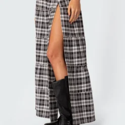 Plaid Side Slit Tiered Maxi Skirt -Default Template 2 Edikted lookbook 09 03 202321805