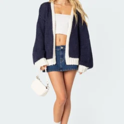 Contrast Chunky Knit Cardigan
