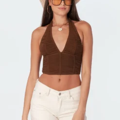 Gathered Mesh Halter Top