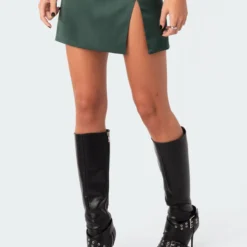Daina Satin Slit Mini Skirt -Default Template 2 s12914 olive 3