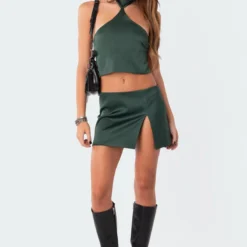 Daina Satin Slit Mini Skirt -Default Template 2 s12914 olive fe1b7b8f 04be 4a50 b63a 968e4de54ab6